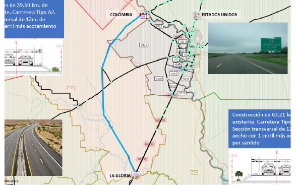 Carretera La Gloria-Colombia y obras en el Puente Colombia